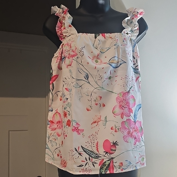 She + Sky Tops - SHE + Sky Floral Ruffle Strap Top